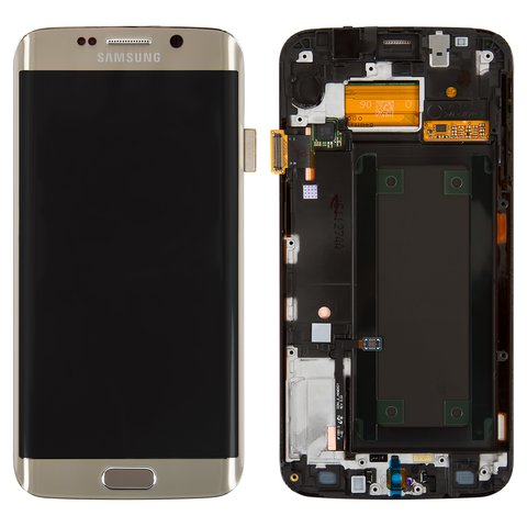 Дисплей для Samsung G925F Galaxy S6 EDGE, золотистий, з рамкою, Original, сервісне опаковання, #GH97 17162C GH97 17317C GH97 17334C