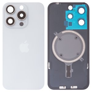 Задняя панель корпуса для iPhone 15 Pro, белая, со стеклом камеры, High Copy