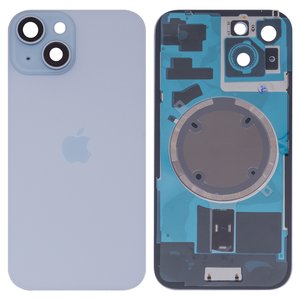Задняя панель корпуса для iPhone 15, голубая, со стеклом камеры, High Copy