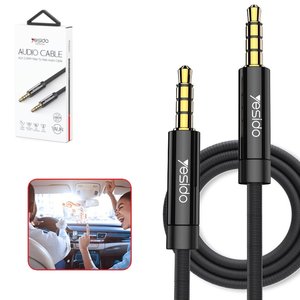 AUX кабель Yesido YAU14, TRRS 3.5 мм, 100 см, черный, поддерживает функции микрофона, #6971050263285