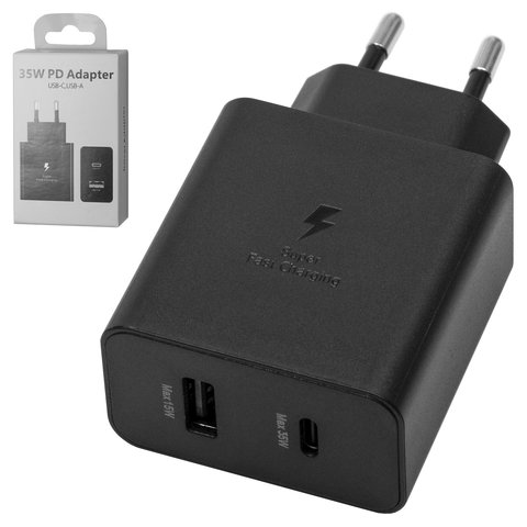 Mains Charger EP TA220, 35 W, Power Delivery PD , black, 2 outputs, service pack box 