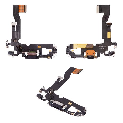 Flat Cable compatible with iPhone 12, iPhone 12 Pro, charge connector, black, with microphone, with components, PRC