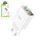 Сетевое зарядное устройство Hoco C100A, 20 Вт, Quick Charge, Power Delivery (PD), белый, с дисплеем, 2 порта, #6931474769800