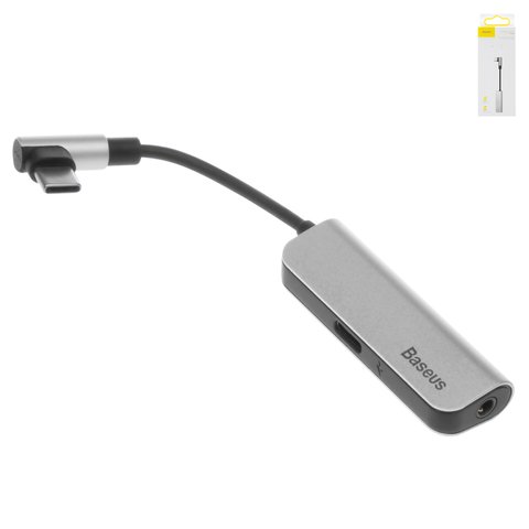 Adaptador Baseus L53, no soporta micrófono, de USB tipo C a 3.5 mm 2 en 1, USB tipo C, TRS 3.5 mm, plateado, #CATL53 S1