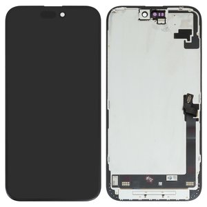 Pantalla LCD puede usarse con iPhone 16 Plus, negro, con marco, vidrio reemplazado