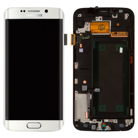 Дисплей для Samsung G925F Galaxy S6 EDGE, білий, з рамкою, Оригінал переклеєне скло 