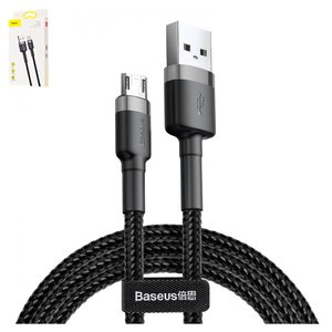 USB кабель Baseus Cafule, USB тип A, micro USB тип B, 300 см, 2 A, чорний, сірий, #CAMKLF HG1
