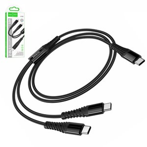 USB кабель Hoco X123, USB тип C, 2xUSB тип C, 100 см, 3 A, черный, в нейлоновой оплетке, #6942007663595